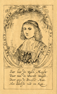 106414 Portret van Anna Maria van Schurman, geboren Keulen 5 november 1607, schrijfster en dichteres te Utrecht, ...